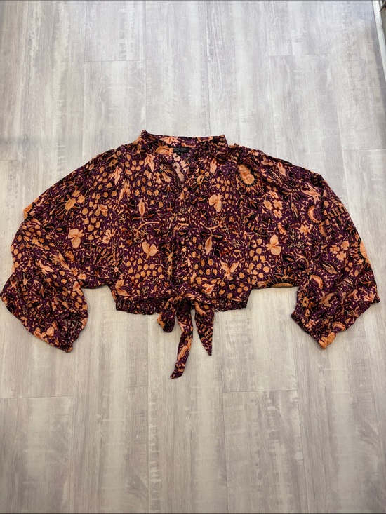 Rachel Zoe Tops - Rachel Zoe Tie-Front Floral Crop Blouse - Purple & Orange Tie Front. Button up.